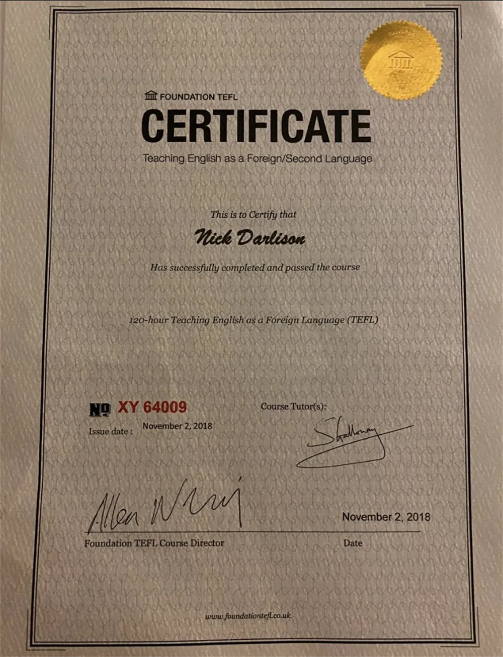 TEFL certificate 