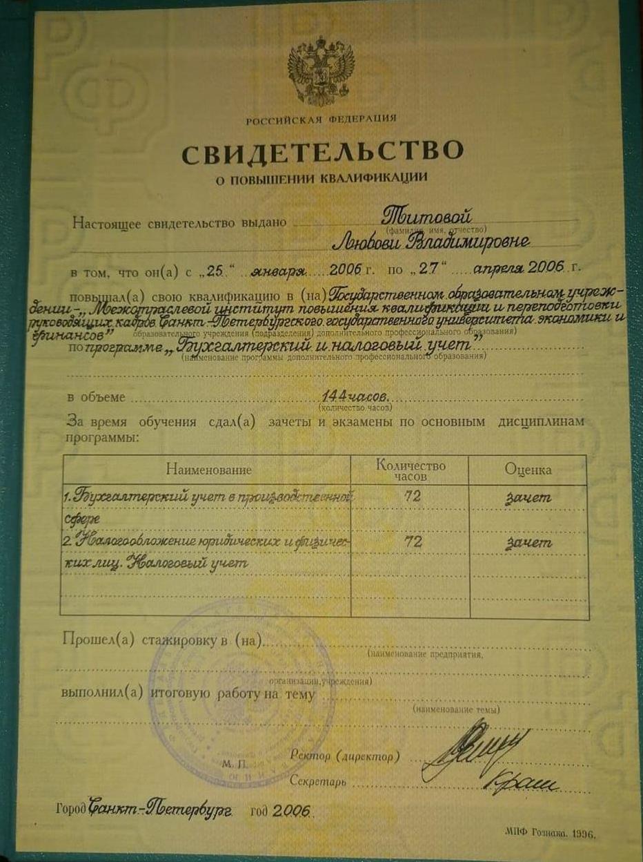Свидетельство о повышении квалификации