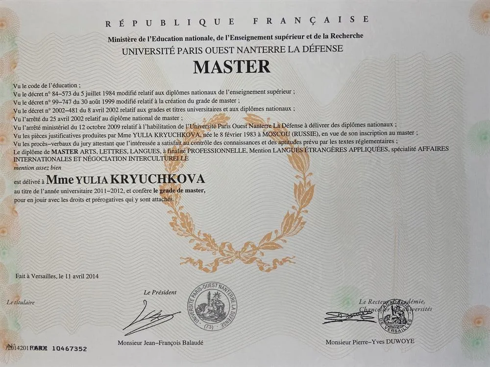 Diplome MASTER2 