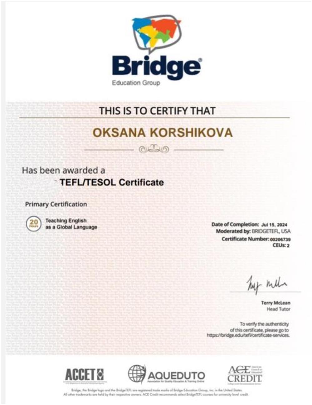 TEFL certificate