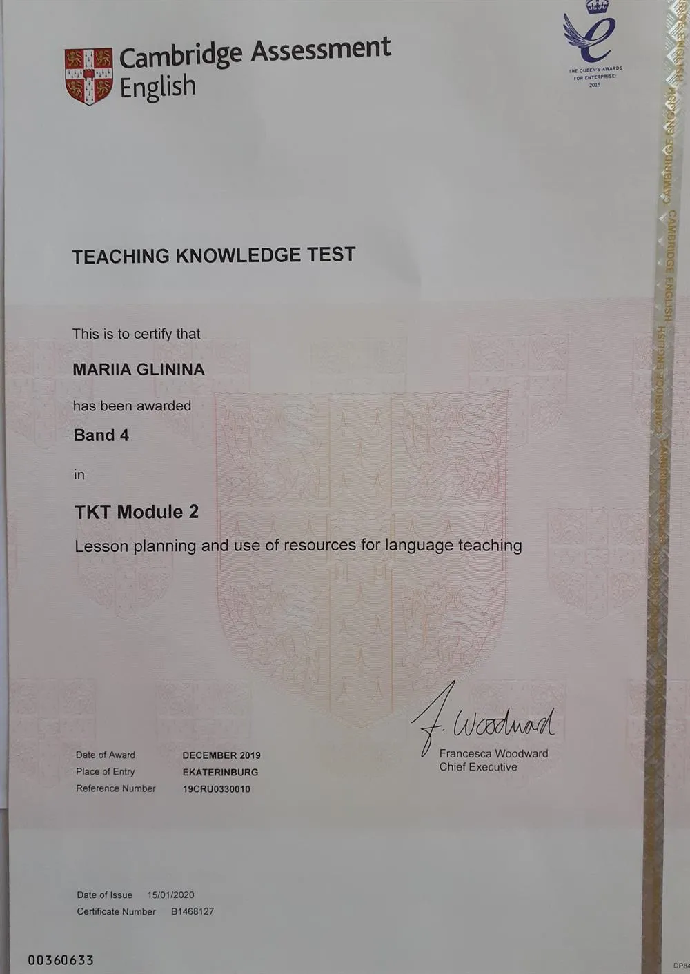 Диплом Кембриджского экзамена по методике, ТКТ (Teaching Knowledge Test)