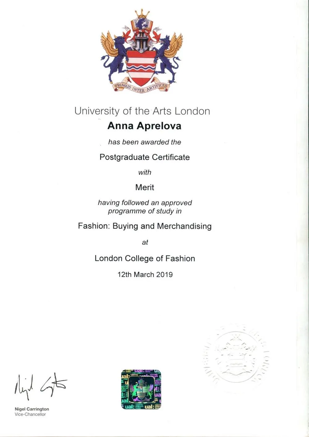 Диплом о дополнительном образовании (Postgraduate)