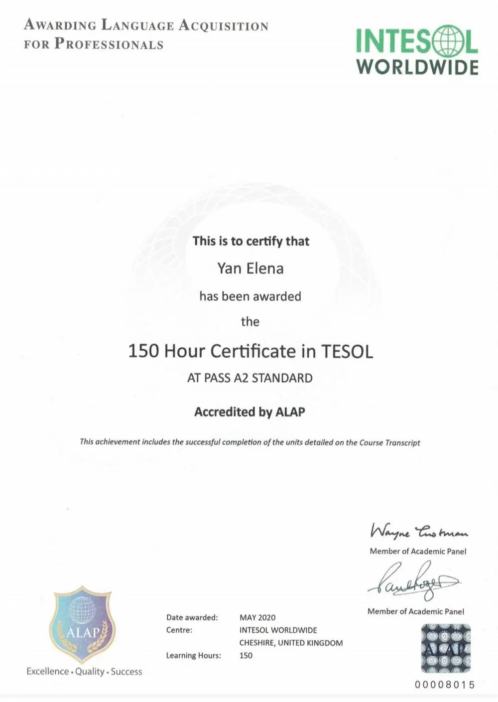 150 Hour Certificate in TESOL