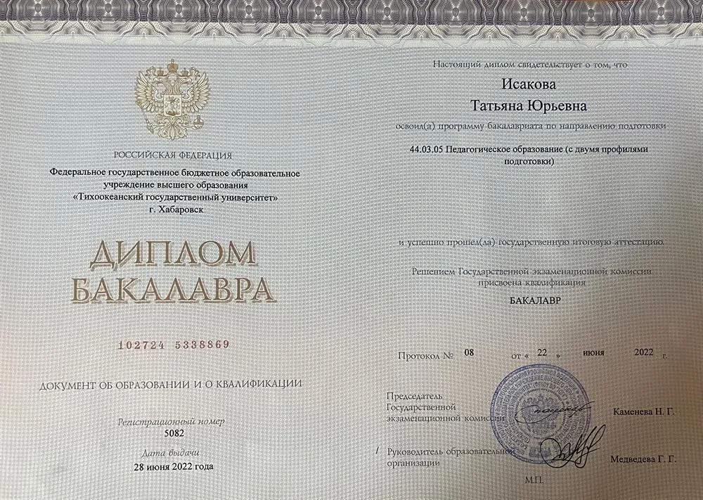 Диплом бакалавра. Педагогическое образование с двумя профилями подготовки (Английский. Китайский).