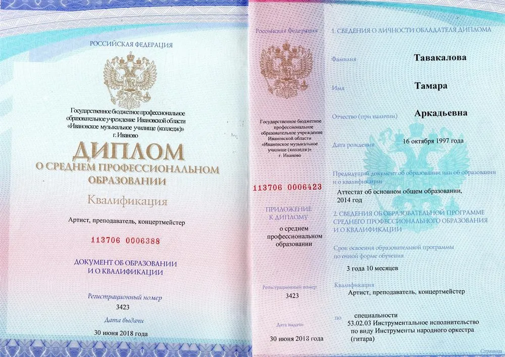 Диплом о среднем профессиональном образовании