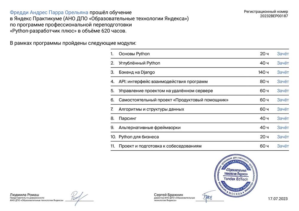 Диплом Яндекса Практикума Фредди Андрес Парра Орельяна