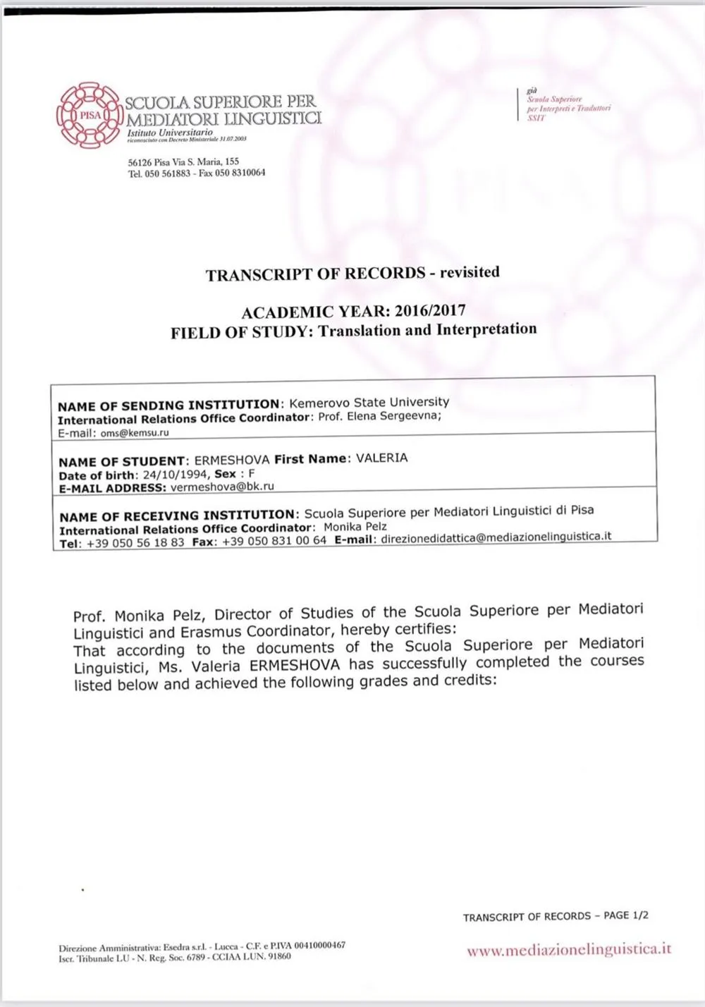 Transcript of records 
