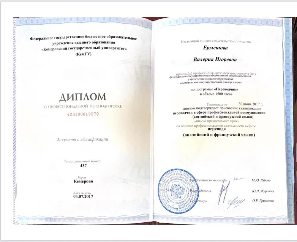 Диплом о профессиональной переподготовке 