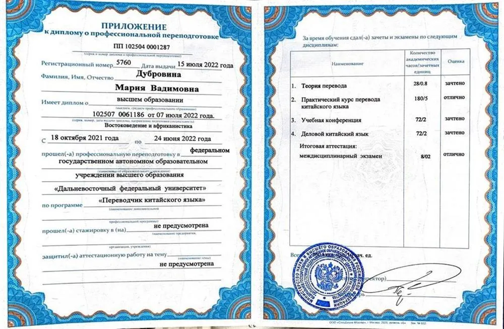 Диплом переводчика с отличием