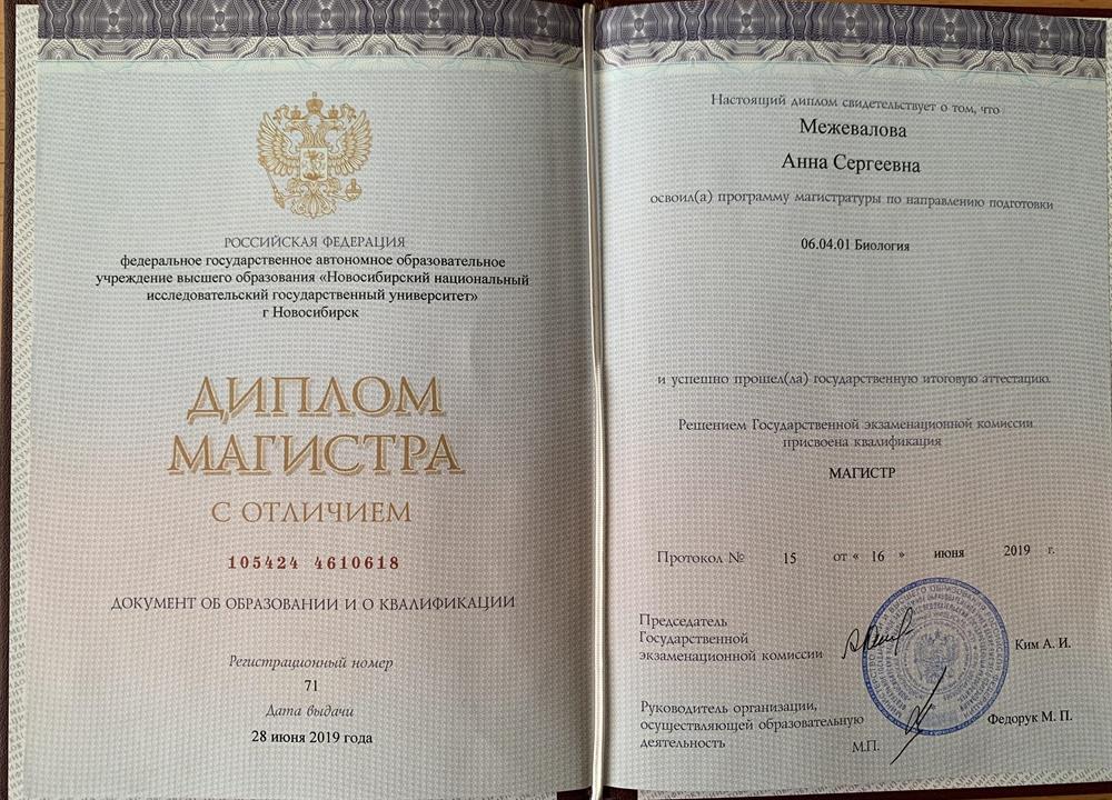Диплом с отличием об окончании магистратуры
