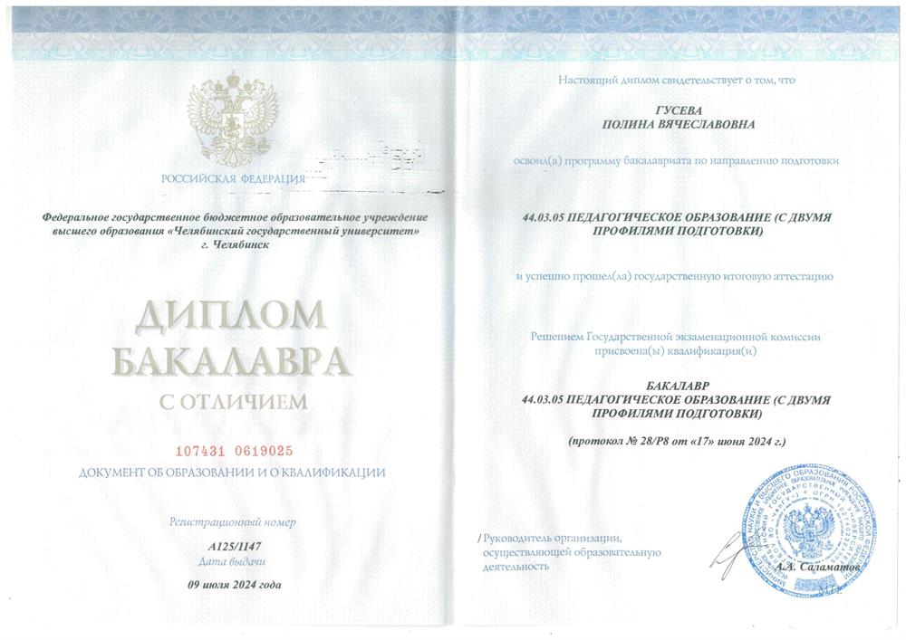 Диплом бакалавра (с отличием)