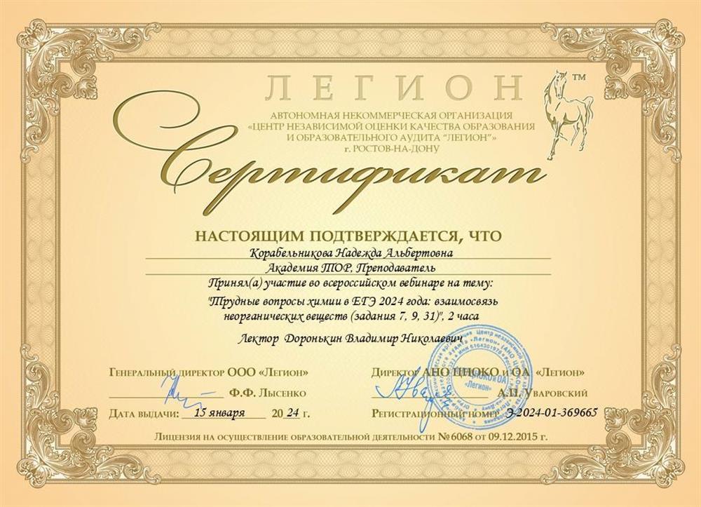 Сертификат участника образовательного вебинара