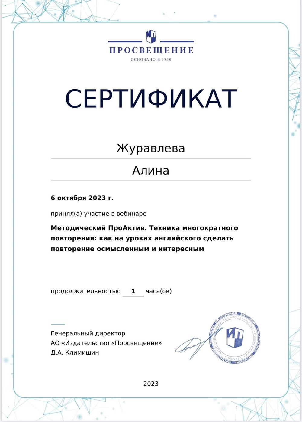 Сертификат: Методический ПроАктив 