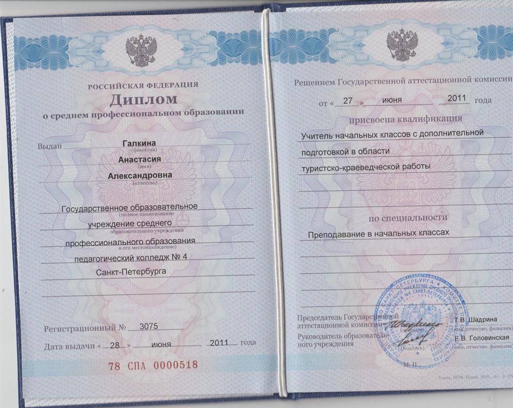 Диплом о среднем профессиональном образование 