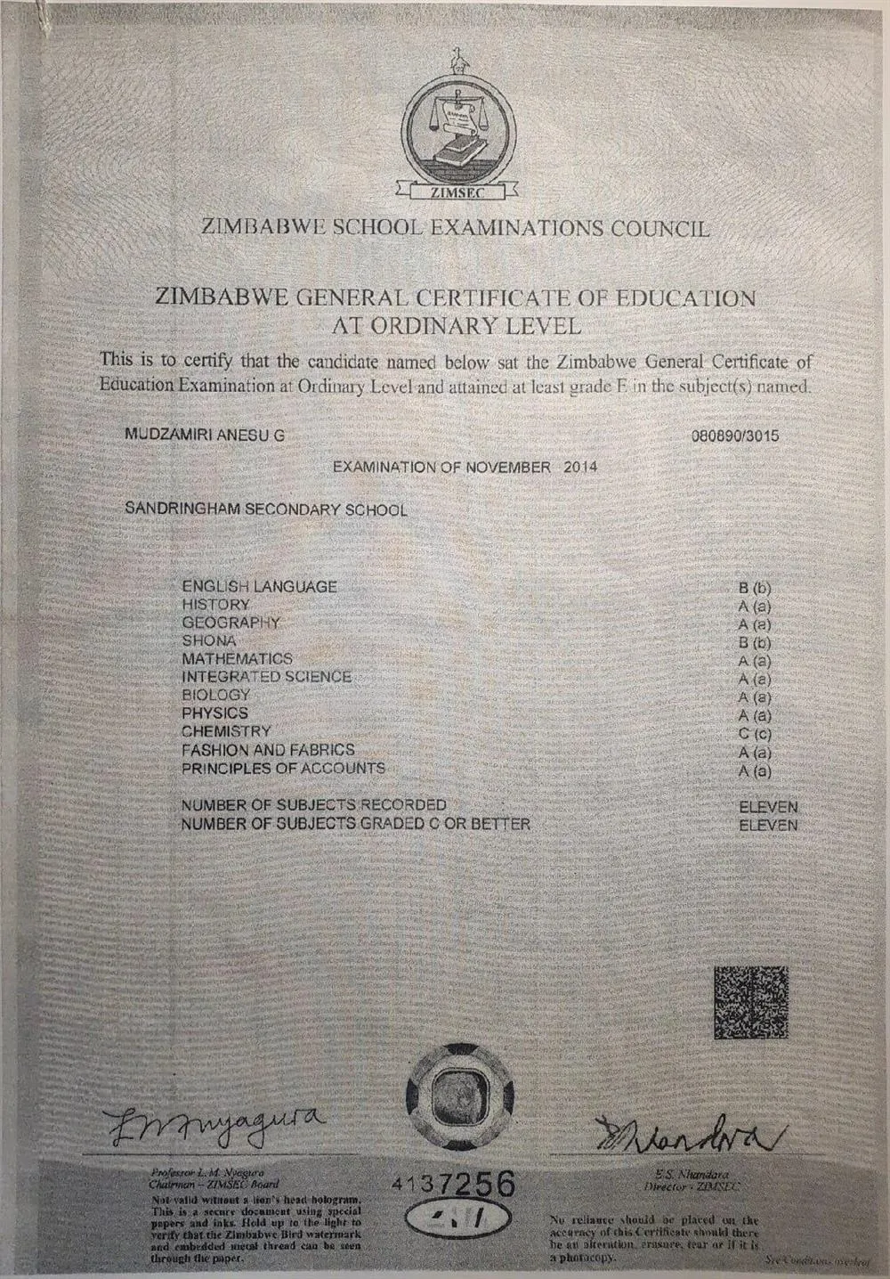 Ordinary Level Certificate 
