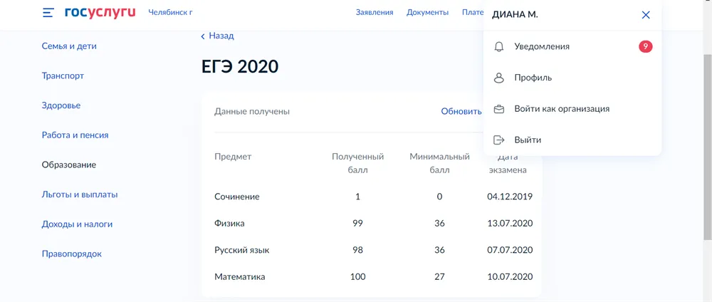 Результаты ЕГЭ