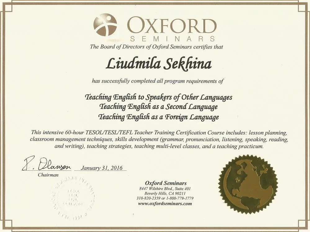 Tesol certificate