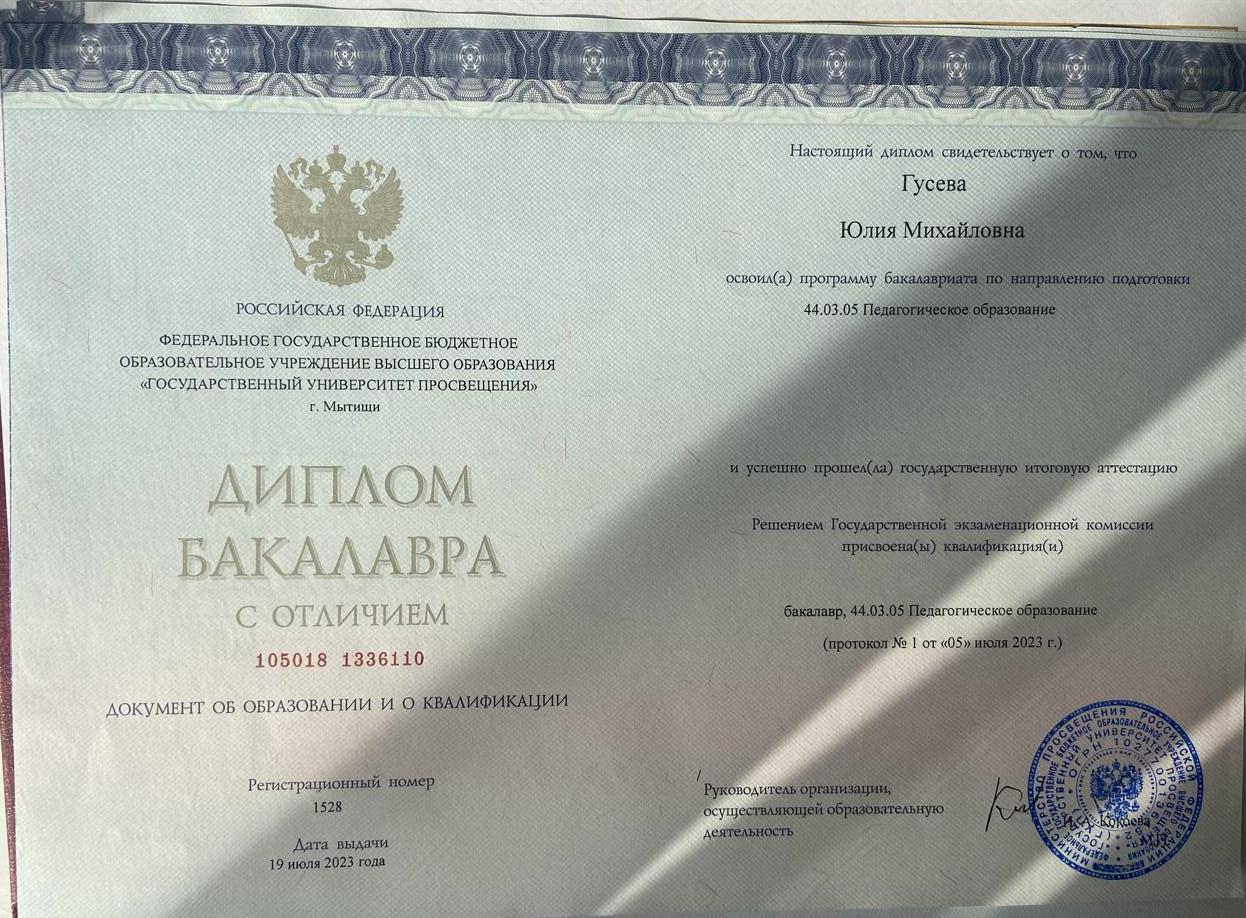 Диплом Бакалавра с отличием 
