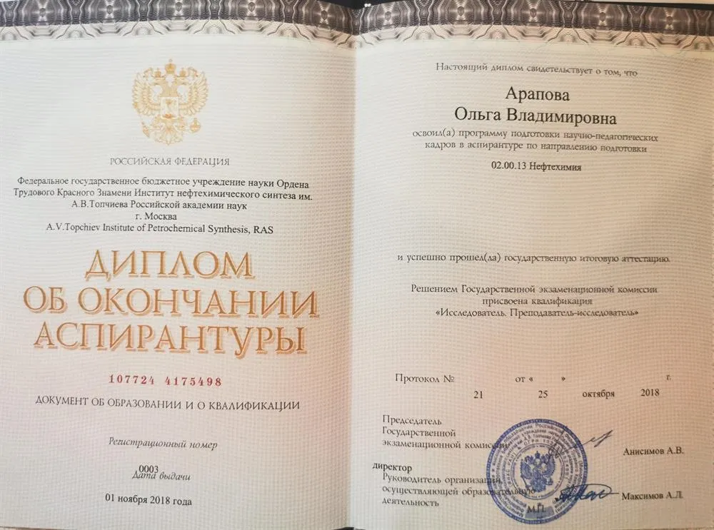 Диплом об окончании аспирантуры
