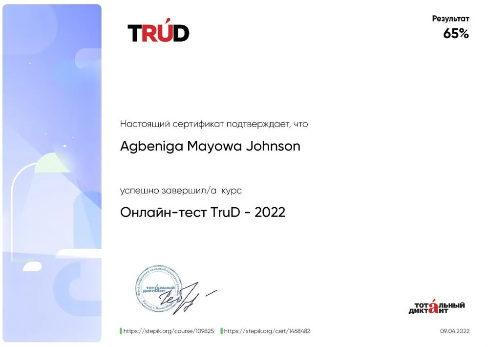 Stepik Online русский язык TruD тест