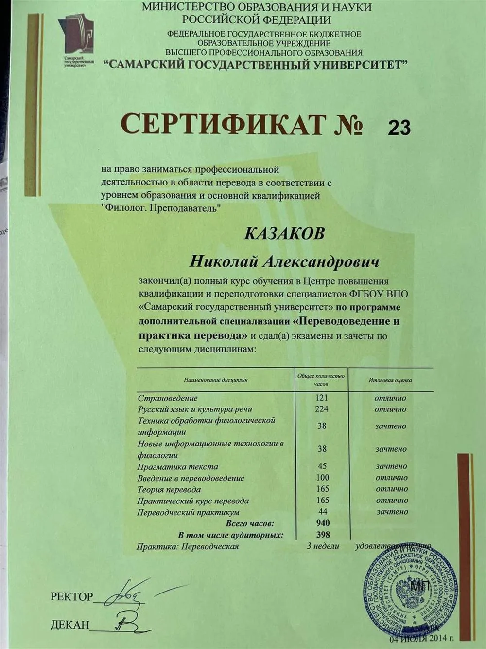 Сертификат переводоведение и практика перевода