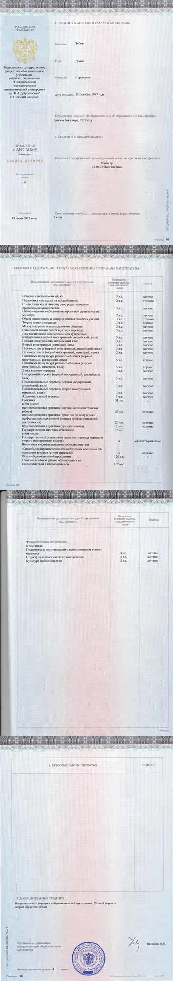 Вкладыш к диплому (магистратура)
