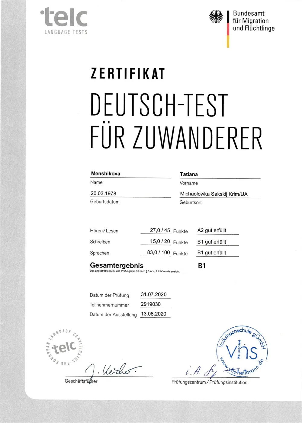 Deutsch Kurs Volkshochschule 