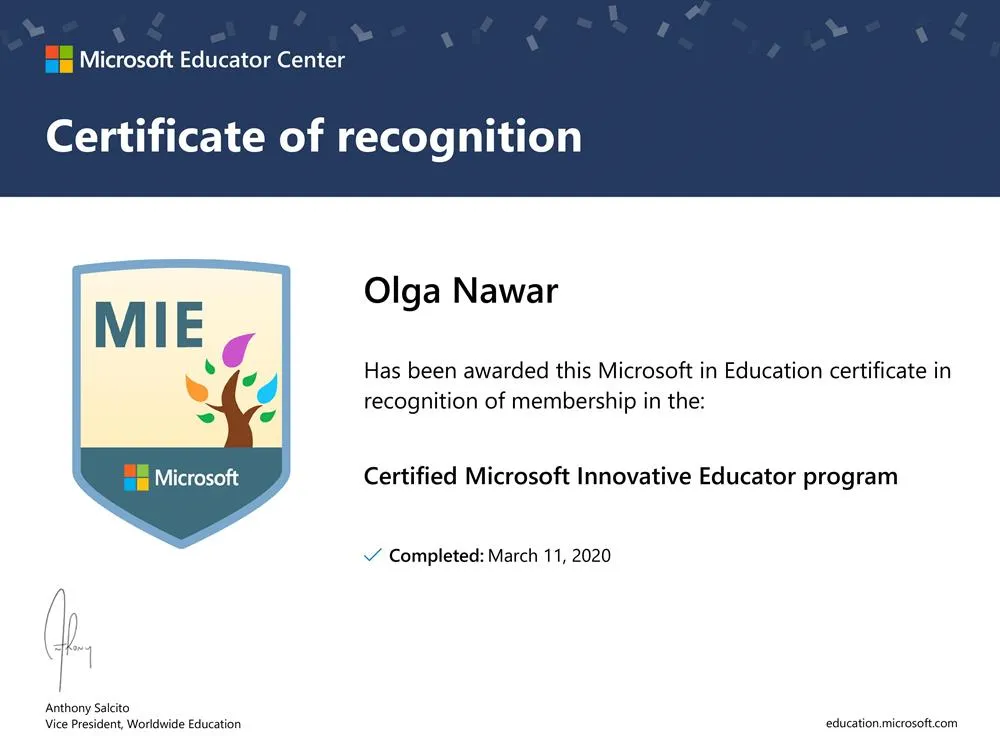Microsoft Innovative Educator Certificate
