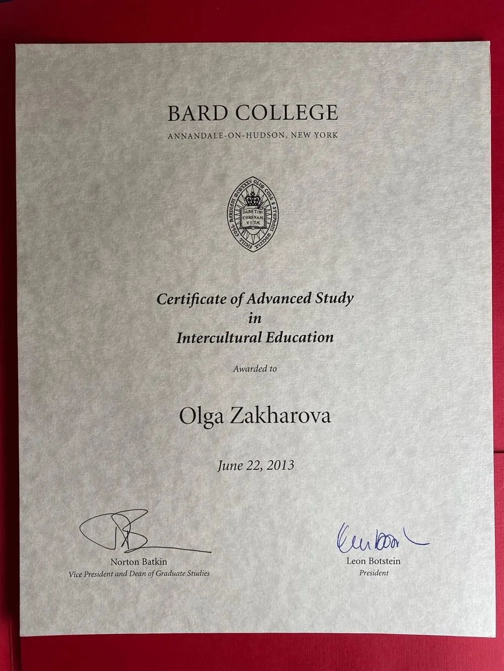 Advanced studies по программе магистратуры, специальность Intercultural Education (межкультурное образование). Bard College, New York.