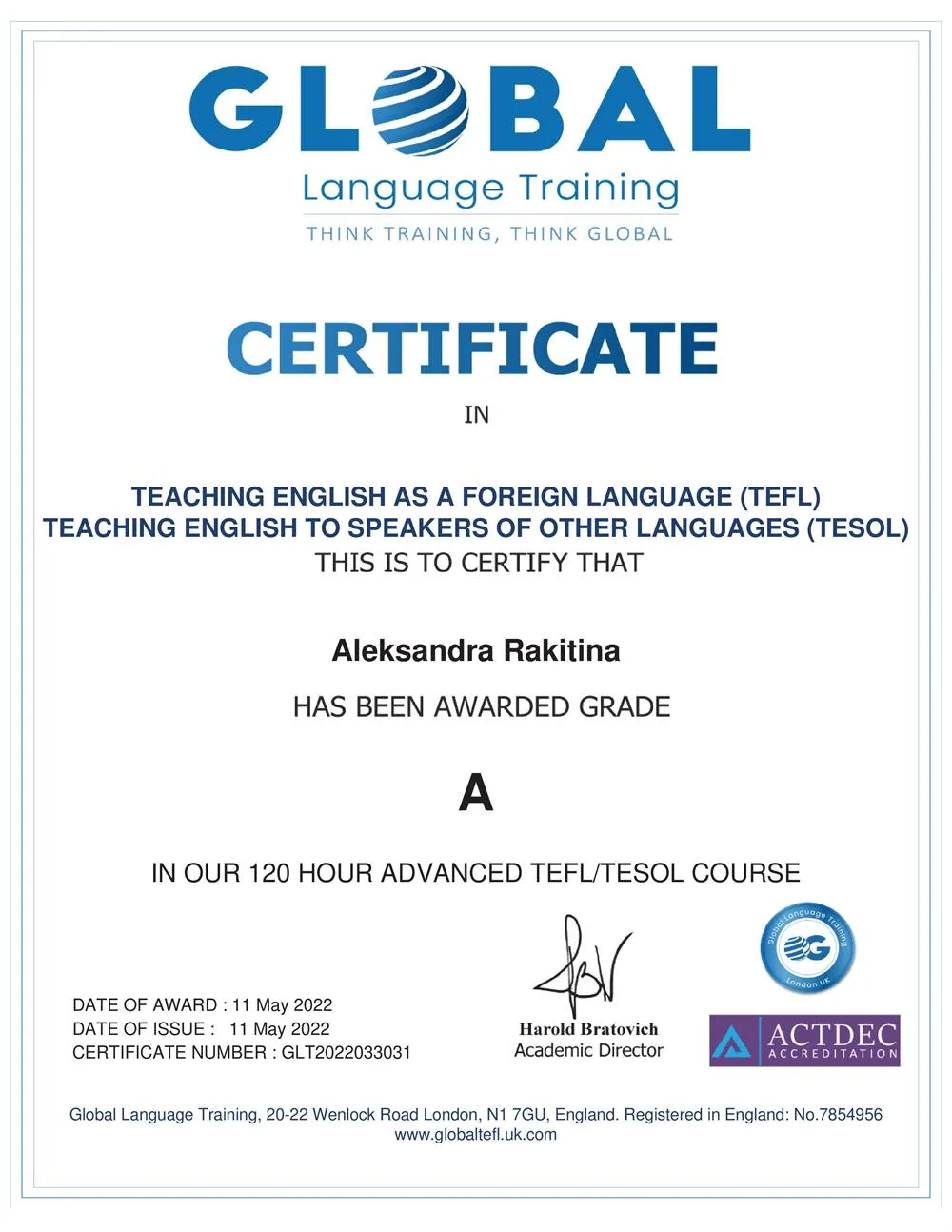 TEFL/TESOL certificate