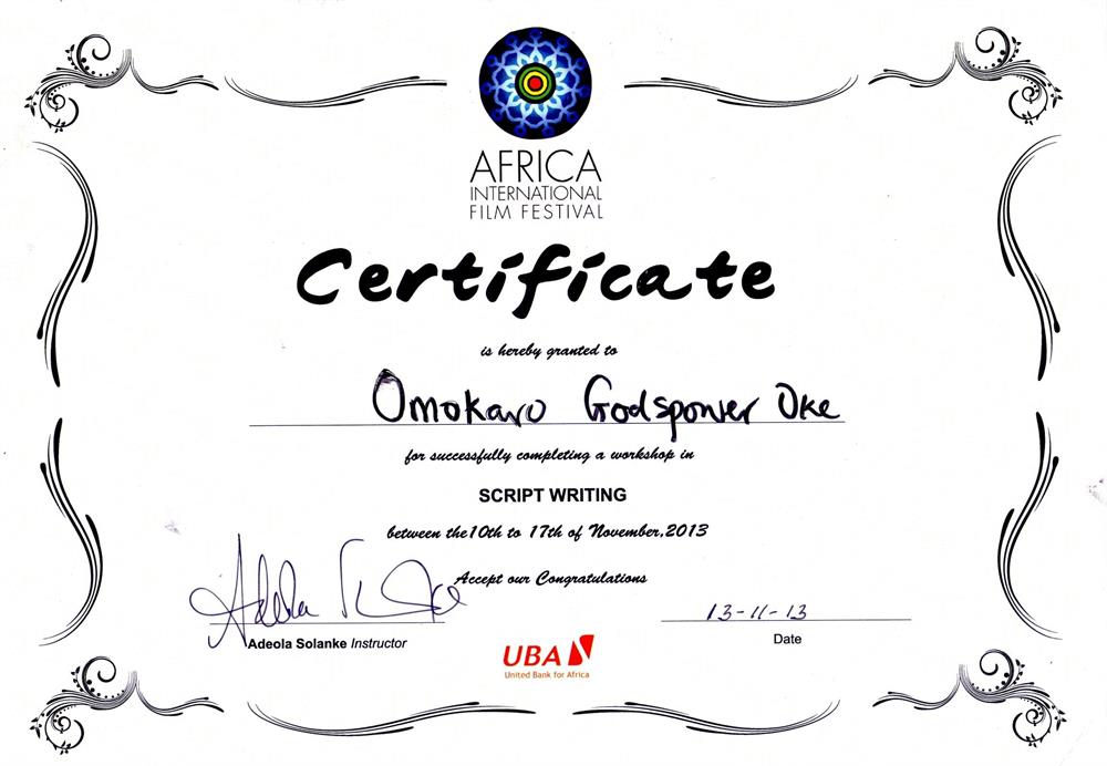 SCRIPT-WRITING CERTIFICATE