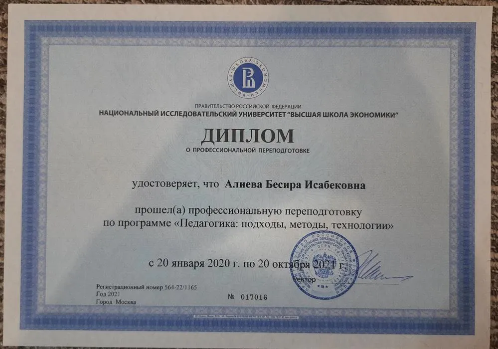 Диплом НИУ "ВШЭ" Педагогика: подходы, методы, технологии