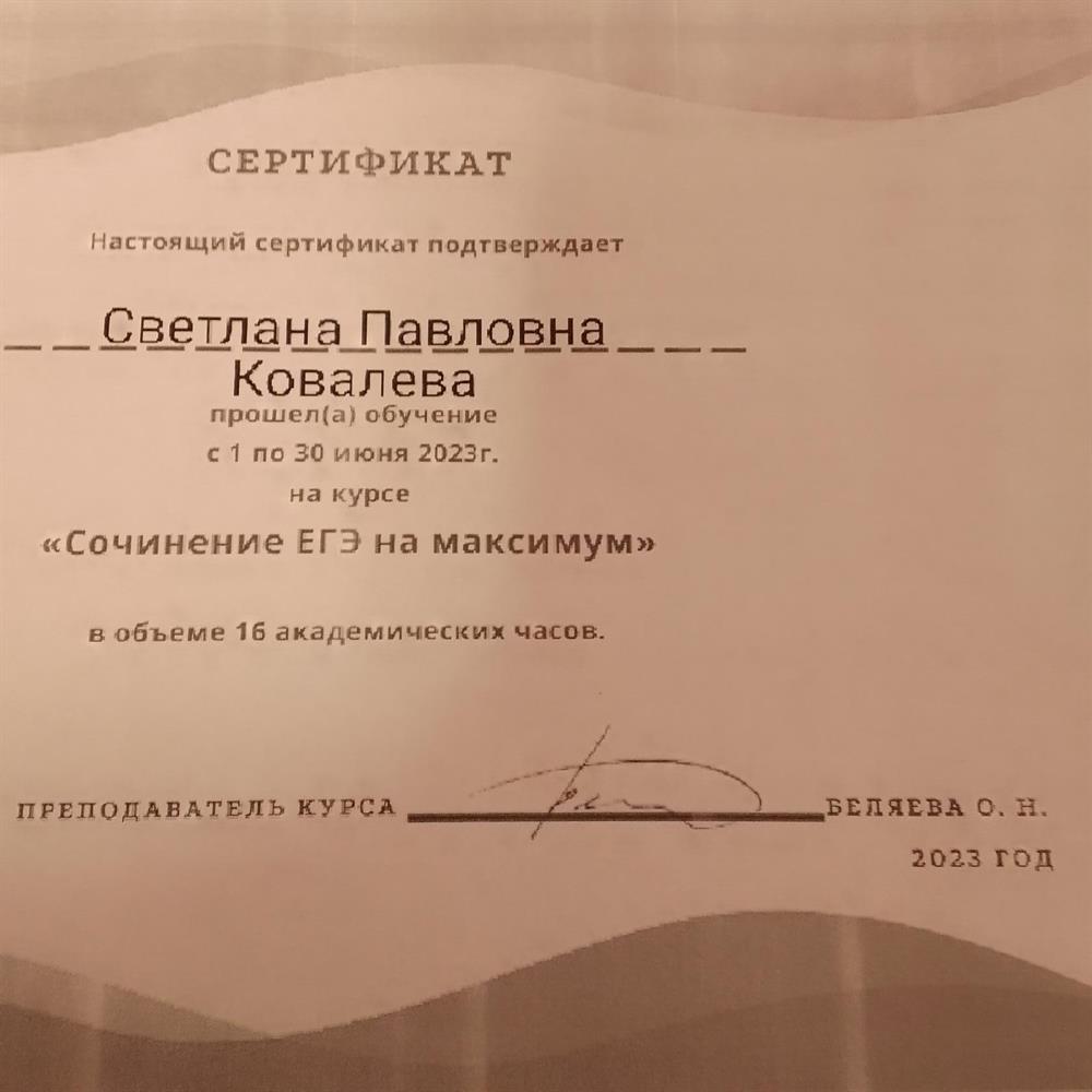 Сертификат "Сочинение ЕГЭ на максимум"