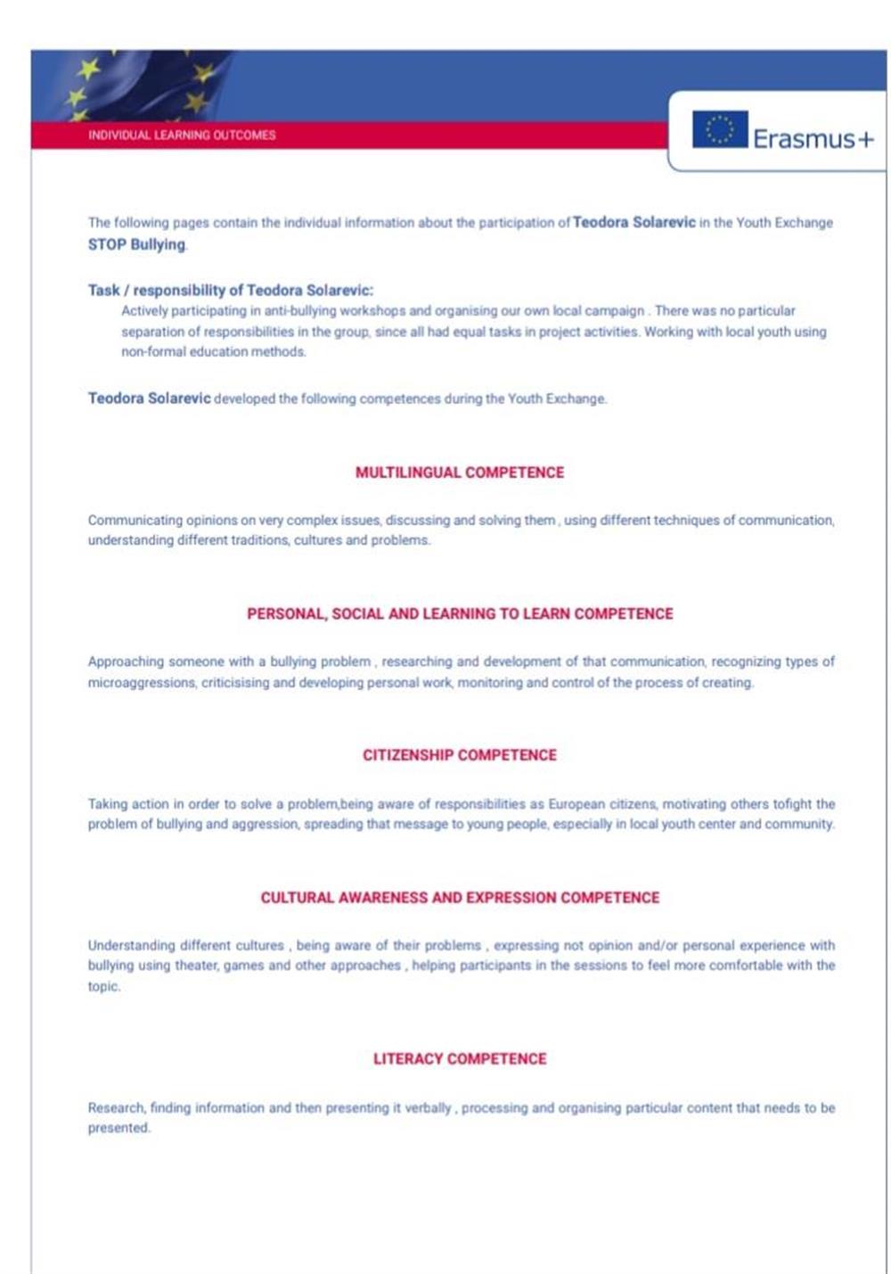 Multilingual competence and soft skill certificate ERASMUS