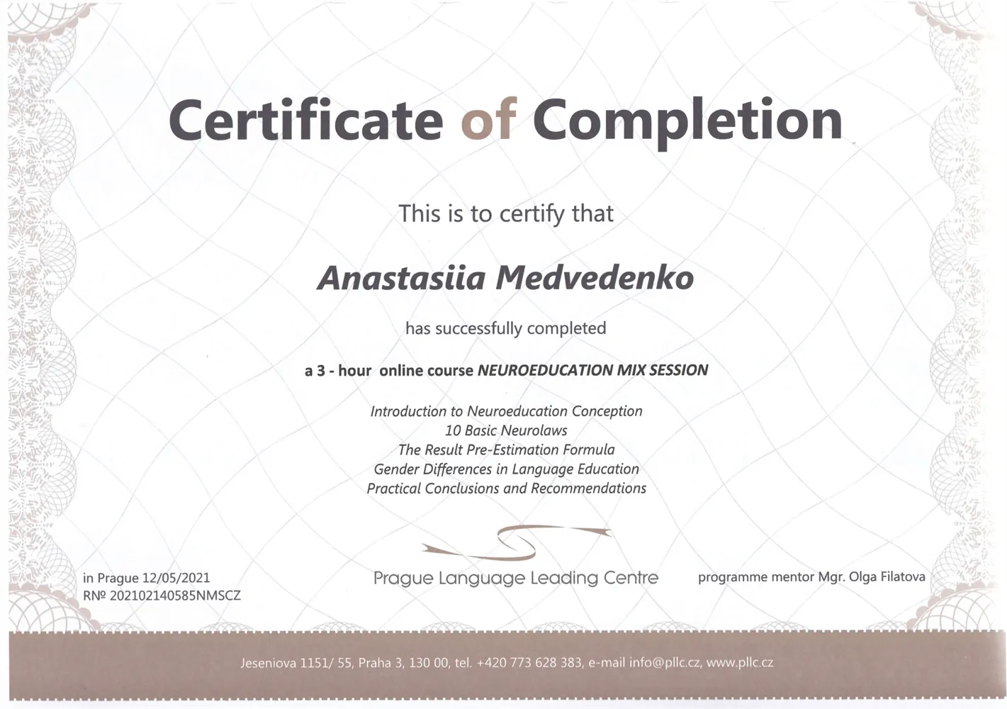 Prague Language Leading Centre Курс «Neuroeducation mix session», 3-hour online course