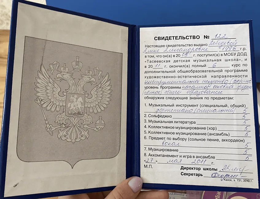 Диплом об окончании музыкальной школы