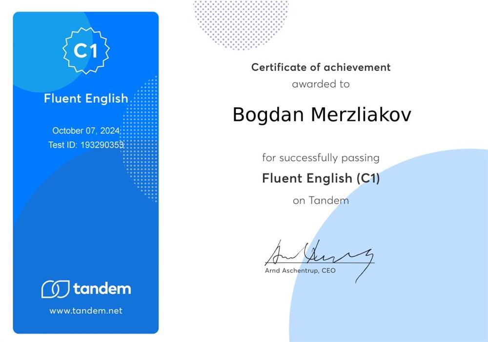 Tandem Certificate C1 English