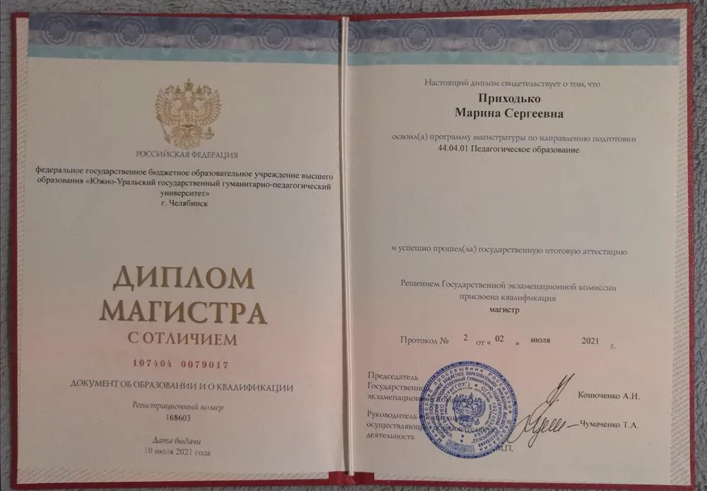 Диплом магистра с отличием, ЮУрГГПУ