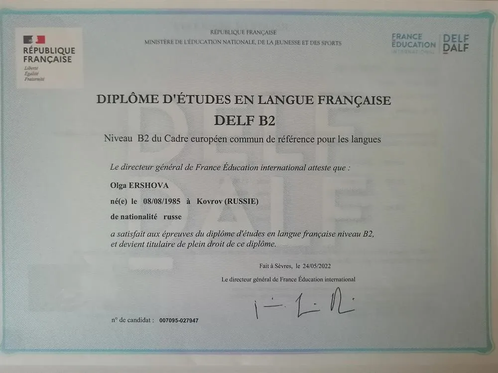 diplome d'etudes en langue francaise delf b2
