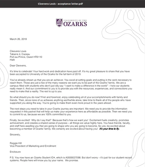 Acceptance letter 