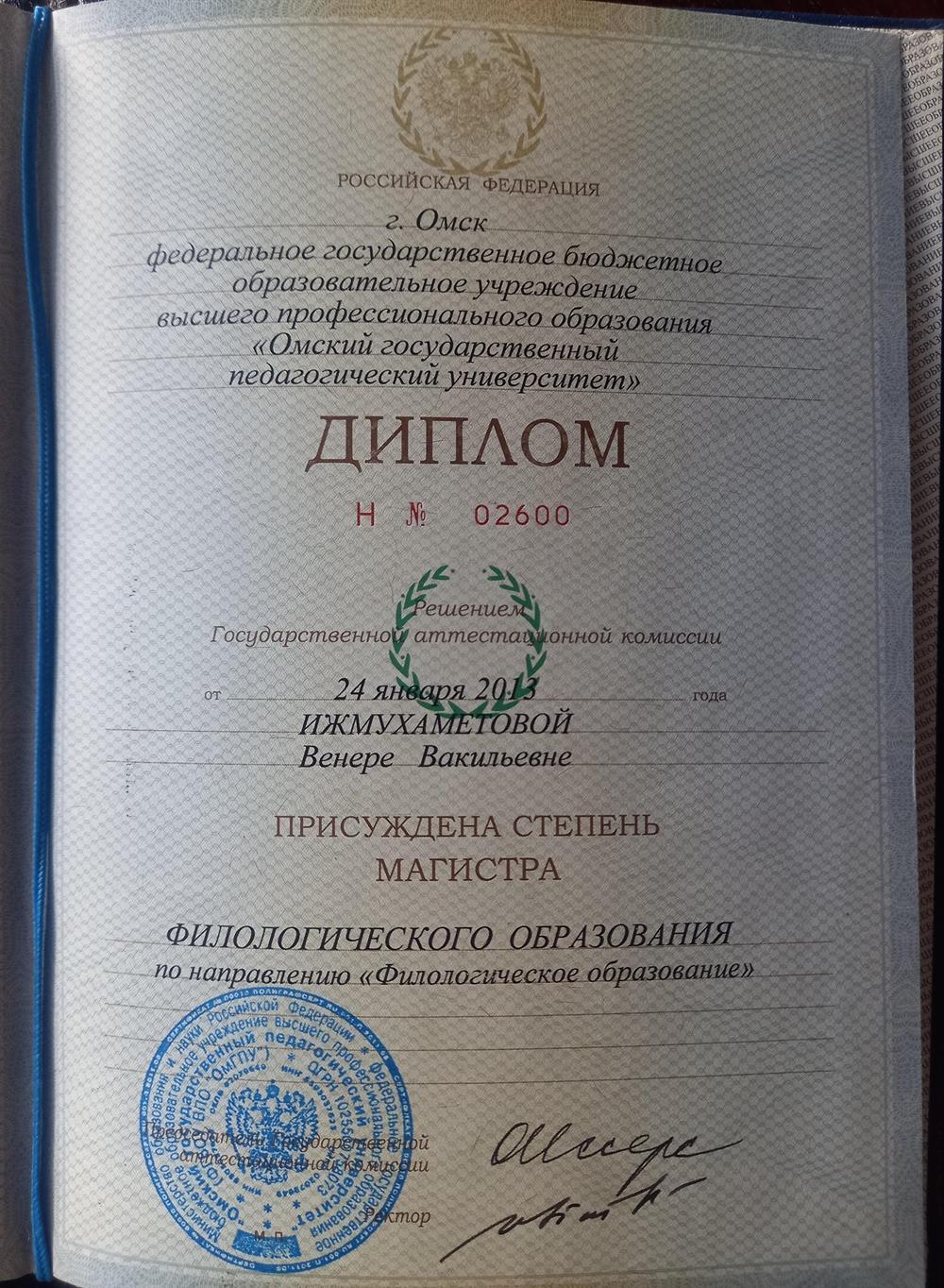 Диплом магистра филологического образования