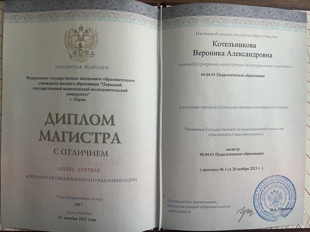 Диплом о высшем образовании (магистратура)