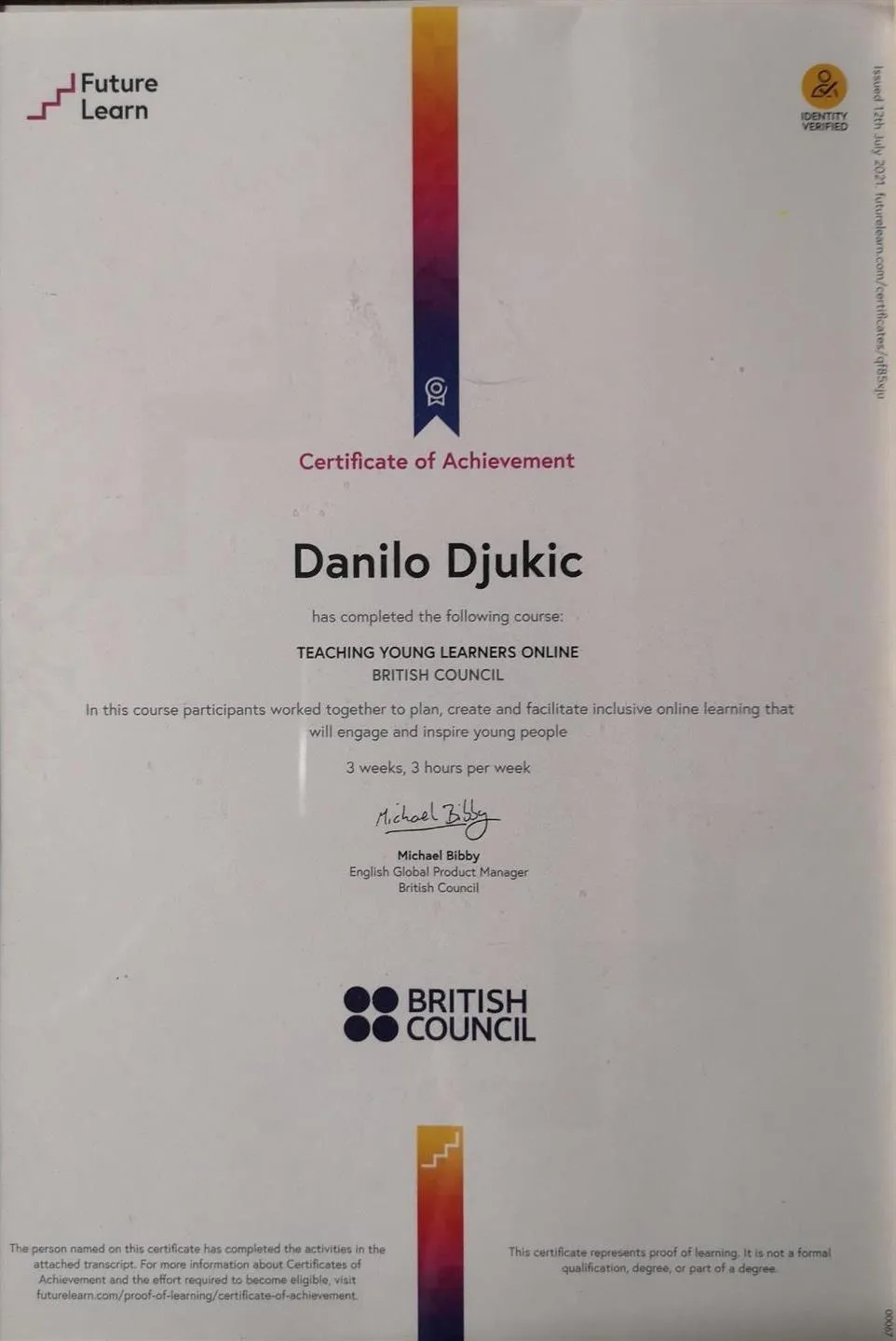 Сертификат  British Council, Teaching Young Learners Online
