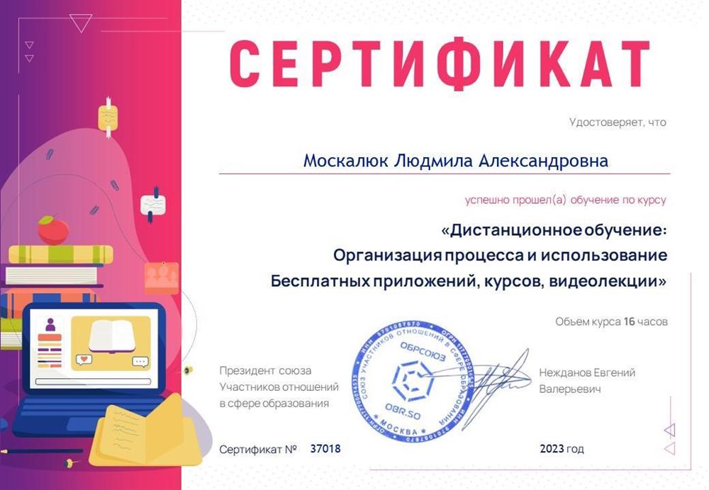 Сертификат о владении технологиями дистанционного обучения