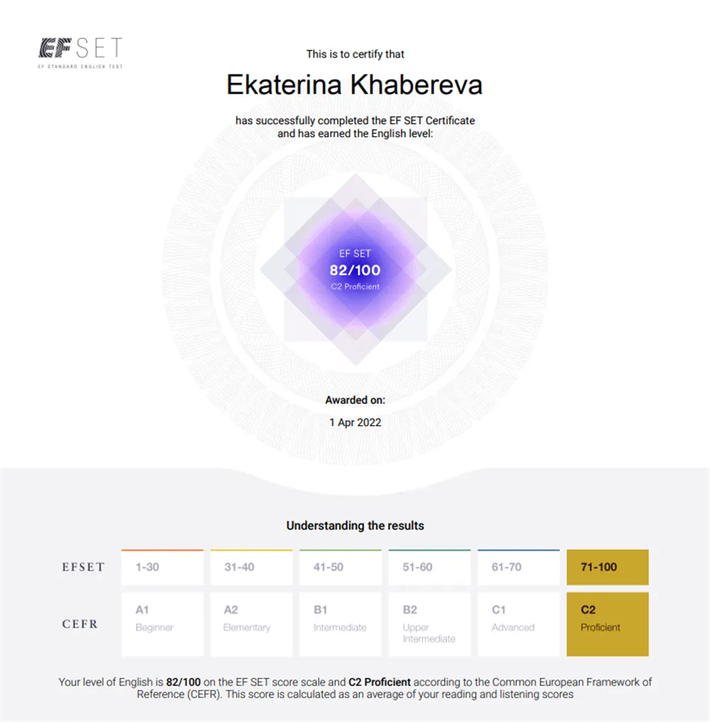 Сертификат EFSET