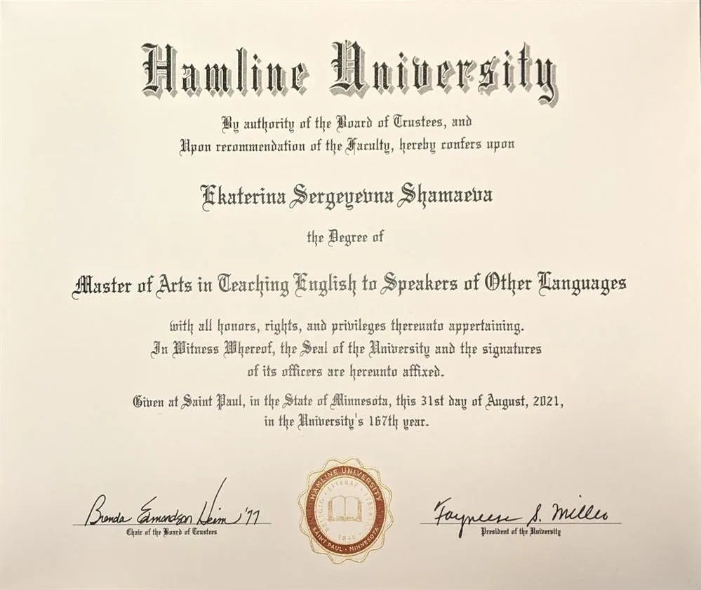 Hamline University, USA, Master of Arts in TESOL 
