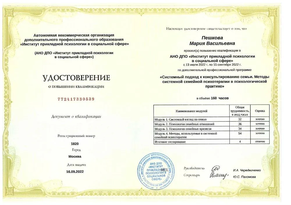  "Системный подход к консультированию семьи. Методы системной семейной психотерапии в психологической практике"