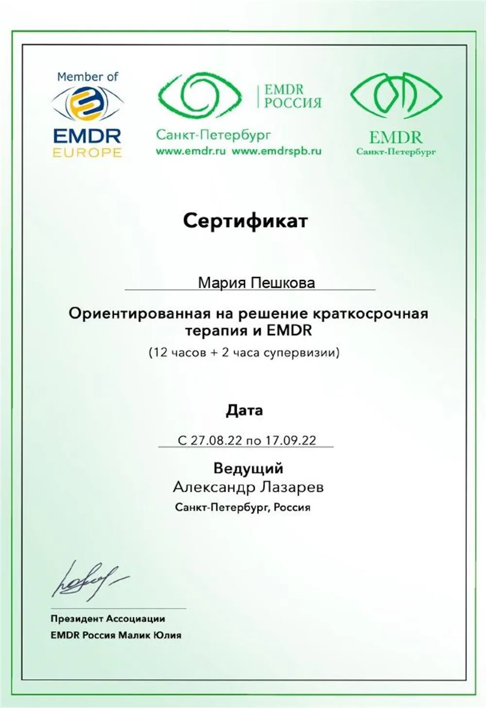 Ориентированная на решение краткосрочная терапия и EMDR