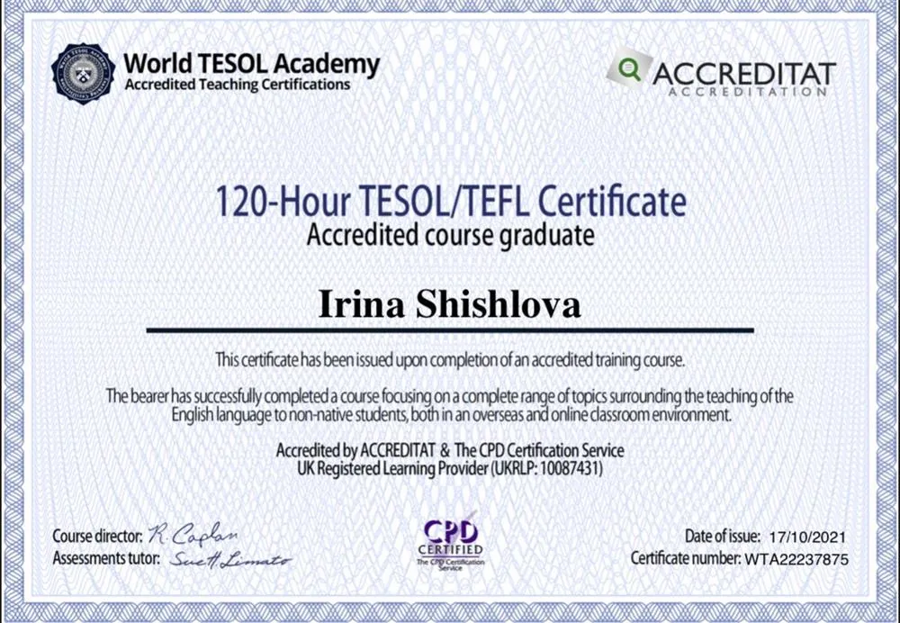World TESOL Academy. Certificate TESOL/TEFL