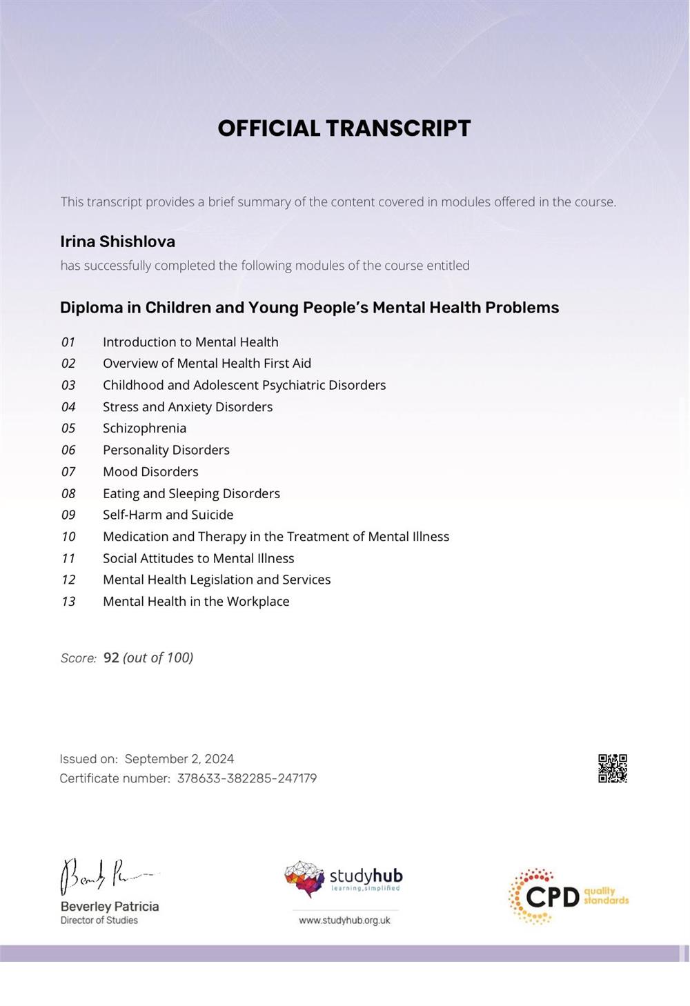 Diploma in Children and Young People’s Mental Health problems 